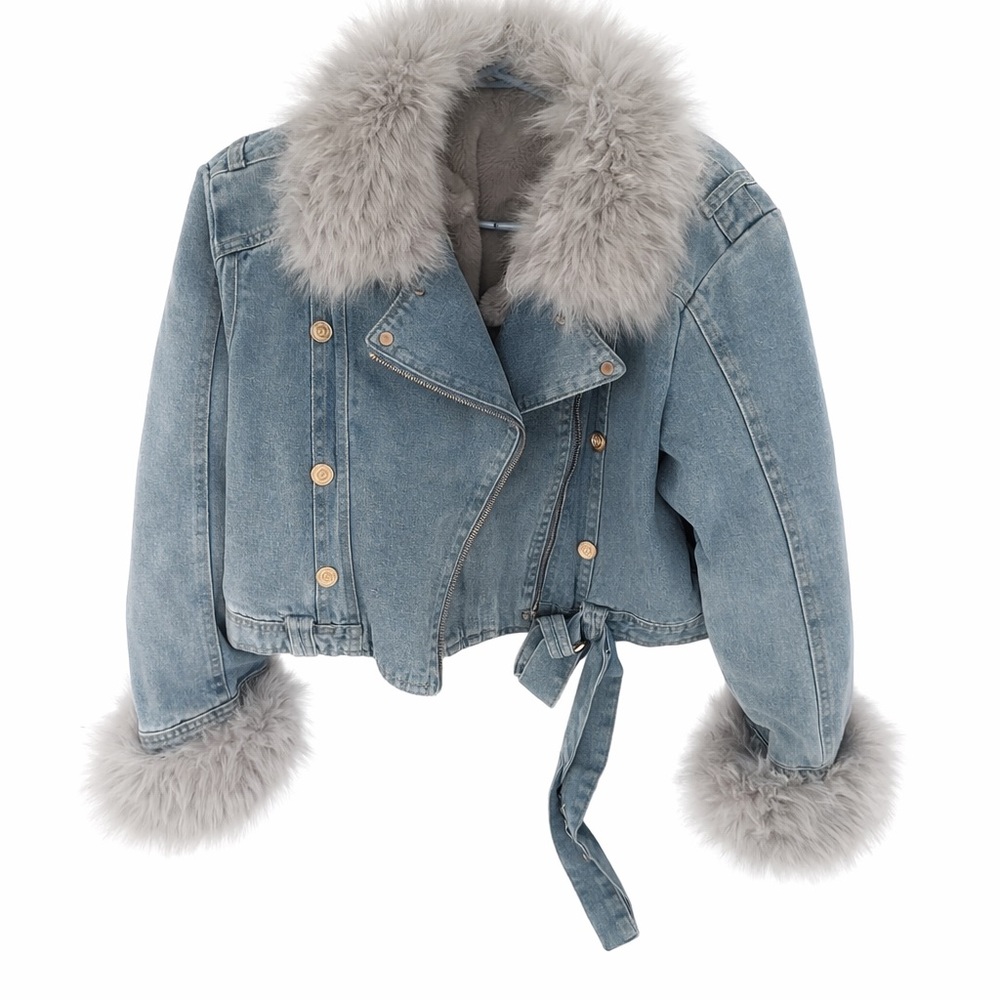 Denim Jacket with Faux Fur Trim